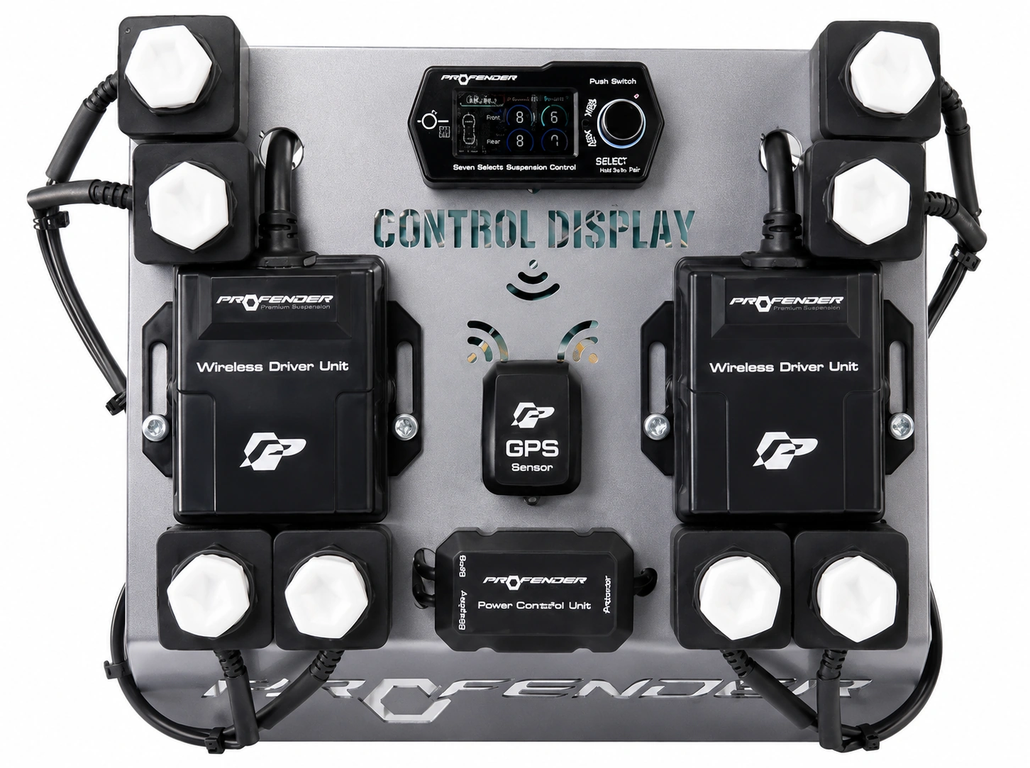 หน้าจอควบคุมโช้คอัพไฟฟ้า Profender ปรับโหมด Comfort Sport GPS
